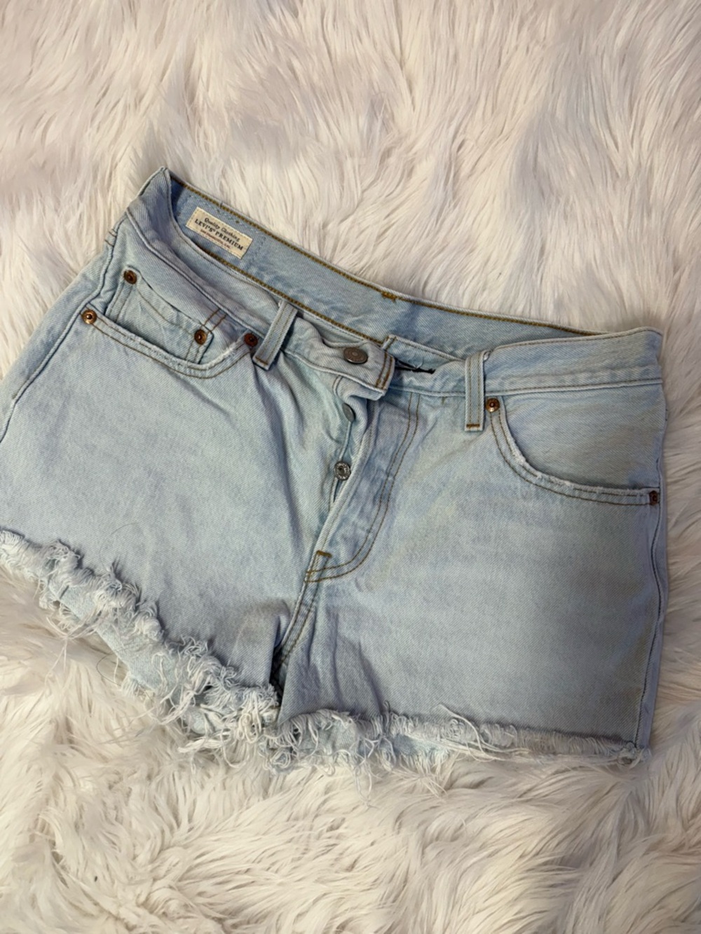Levi's Light Blue Distressed Frayed Hem Denim Shorts